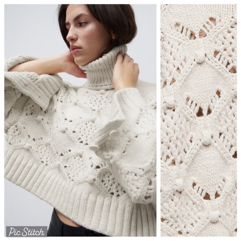 Zara NWT Cozy White Turtleneck Sweater with Side and Arm Buttons - Picture 4 of 16